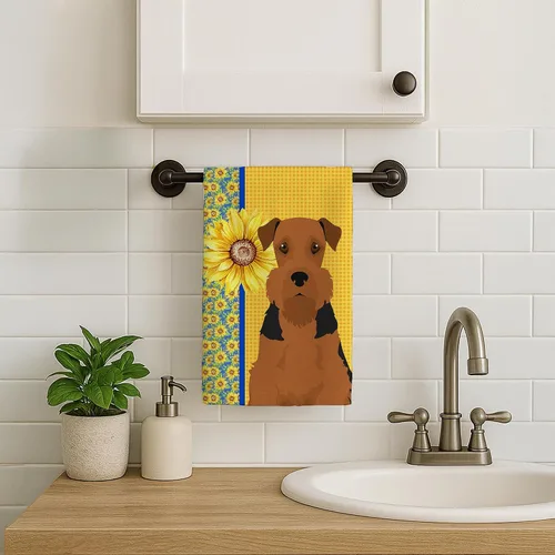 Vista 2 de Caroline's Treasures WDK5313KTWL - Toalla de cocina con diseño de girasoles de verano, color negro y tostado, Airedale Terrier, toalla de mano