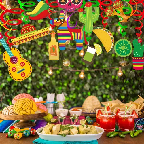 Vista 3 de Supla 30 piezas de decoración de remolinos colgantes para fiesta, fiesta mexicana, Cinco de Mayo, remolinos colgantes, serpentinas colgantes