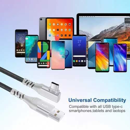 Vista 6 de Pofesun - Cable USB C [3 unidades, 6.6 pies] 3.1A tipo C cargador de carga rápida en ángulo recto, cable de carga USB C trenzado compatible