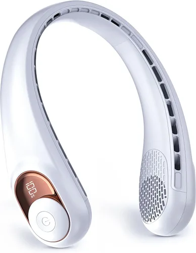 Vista 10 de Ventilador de cuello, ventilador personal con pantalla LED, recargable USB-C, batería de 4000 mAh, ajuste de 3 velocidades y funcionamiento