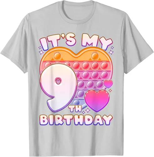 Vista 62 de Pop-it Birthday Girl 9 años de edad, Push it Pop Fidget Bubble Camiseta, Negro