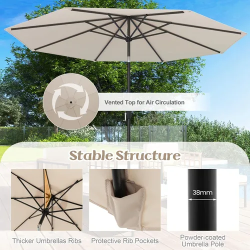 Vista 7 de HAPPYGRILL 9FT Patio Umbrella Outdoor, Outdoor Table Umbrella w/Push Button Tilt and Crank,Sturdy Ribs, Sun Canopy Market Umbrellas for Patio Pool