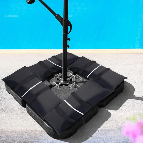 Vista 2 de Bolsas de arena para base de paraguas, 2 bolsas de arena rellenables de 50 libras para base de paraguas, sombrilla de patio voladizo, trampolín