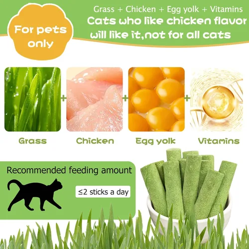Vista 8 de Meowly Palitos de hierba de gato de 3.88 oz para gatos, palitos de hierba natural con sabor a pollo para limpieza de dientes y remedio para bolas