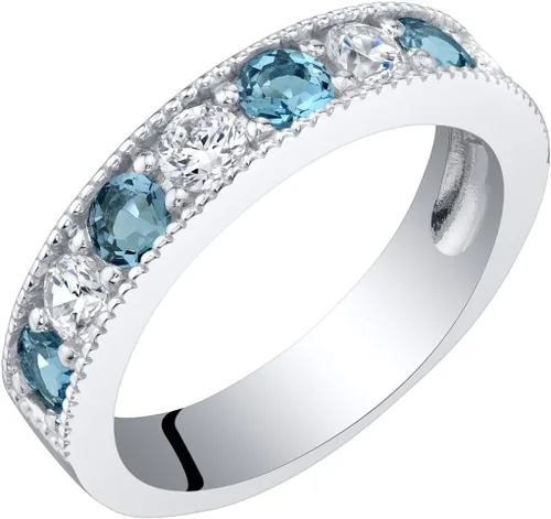 Vista 13 de PEORA Anillo de boda de plata de ley de 0.157 pulgadas con milgrain y media eternidad para mujer, varias piedras preciosas, ajuste cómodo, tamaños 5