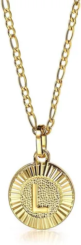 Vista 2 de Trendsmax Collar con inicial para mujer, chapado en oro, con dije de letra redonda, cadena A-Z Figaro