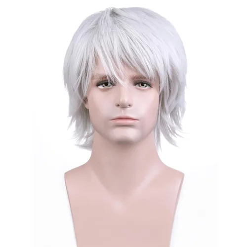 Vista 18 de RightOn Peluca marrón corta para disfraz, pelucas cortas marrones para hombre y mujer, fiesta de cosplay