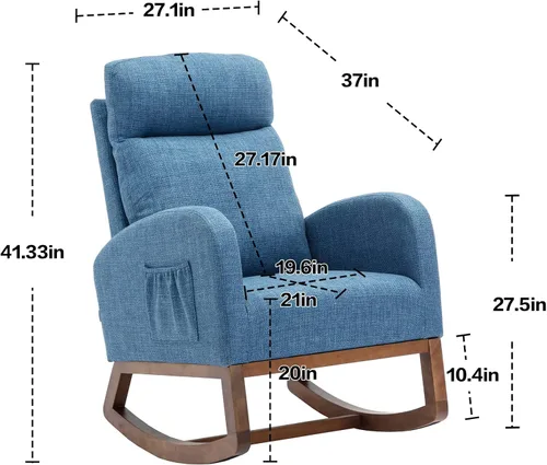 Vista 2 de HomSof Silla mecedora para guardería de poliéster azul silla moderna para sala de estar y dormitorio