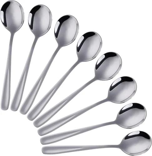 Vista 11 de 8-Piece Stainless Steel Table Spoons, 7 Inch Soup Spoons for Cereal, Dessert, Soup, Coffee & Tea(black）