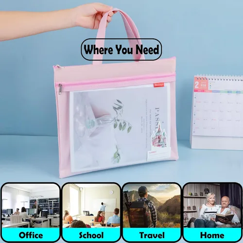 Vista 6 de Bolsa de malla con cremallera de 11 x 13.7 pulgadas, bolsa A4 impermeable de doble bolsillo con asa, almacenamiento de documentos para la escuela