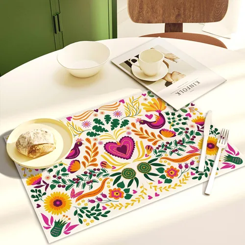 Vista 5 de Sunwer Juego de 4 manteles individuales de fiesta mexicana, diseño floral de Cinco de Mayo, decoración de fiesta del Día de los Muertos, decoración