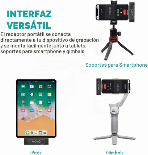 Vista 6 de Movo Edge-DI Lavalier inalámbrico para iPhone, micrófono compacto perfecto para estabilizador de cardán de teléfono inteligente, ideal