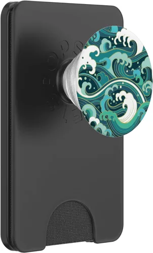 Vista 8 de Ocean Wave Surf Playa Arte Japonés Azul Verde – PopSockets Grip y soporte para teléfonos y tabletas, Negro