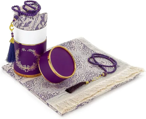 Vista 14 de ihvan online Alfombra de oración musulmana y cuentas de oración con caja de regalo cilíndrica de diseño elegante, Janamaz, suave sajadah, juego
