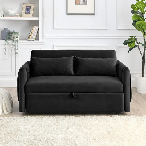 Vista 4 de Holaki Sofá cama convertible de terciopelo de 55 pulgadas, sofá biplaza tapizado de terciopelo moderno, sofá cama extraíble con respaldo ajustable