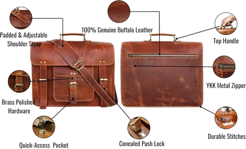 Vista 5 de Leather Messenger Bag Shoulder Bag Cross Body Vintage Messenger Bag Satchel Man Purse competible with Ipad and Tablet