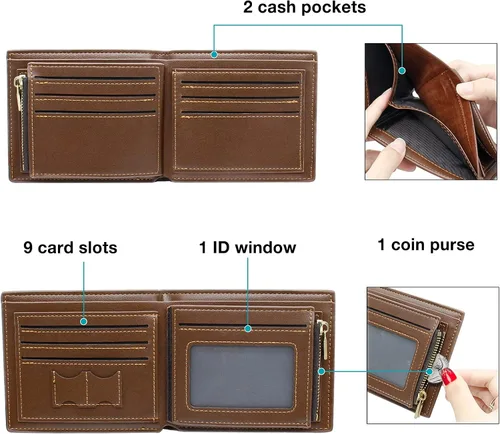 Vista 2 de Carteras personalizadas para hombres con imagen, cartera de fotos de cuero grabada personalizada para papá, hijo, marido, novio, amigo, día