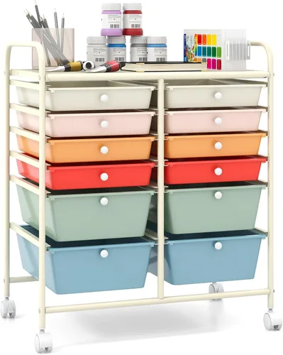Vista 32 de Giantex Carro Organizador con 6 Cajones, con Ruedas, para Herramientas, Papel de Recortes, Hogar, Oficina, Escuela, Carro Utilitario Móvil Multiusos