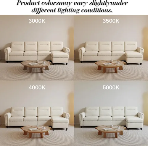 Vista 6 de Sofá modular en forma de L beige con otomana móvil para sala de estar, 106