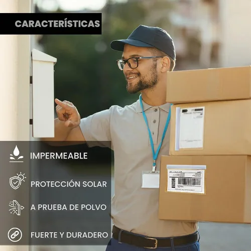 Vista 4 de Fundas para etiquetas de envío, 100 unidades, 7.5 x 5.5 pulgadas, bolsas de sobre de embalaje con autoadhesivo, plástico transparente y sobres