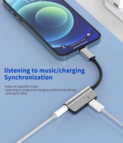 Vista 2 de Adaptador Lightning a iPhone de 0.138 in para conector de auriculares, cargador AUX, adaptador de audio para cable 2 en 1 compatible con cable 7 8 X