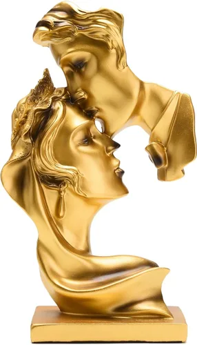 Vista 10 de BRABUD Hombre Kiss Mujer Frente Mano Estatua de Resina Pareja Beso Escultura 9.8 pulgadas (H) Decoración de estantería moderna creativa