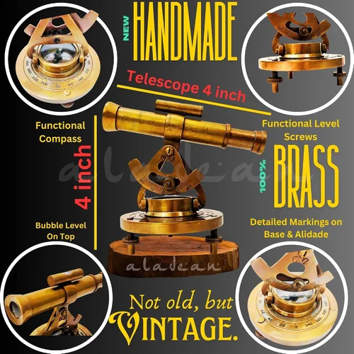 Vista 2 de Telescopio decorativo Alidade de latón de 4 pulgadas con brújula base regalos (4 pulgadas)