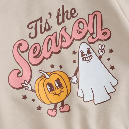 Vista 5 de Traje de Halloween para bebé niña, manga larga, cuello redondo, letras de fantasma, parte superior con estampado de fantasma, parte inferior