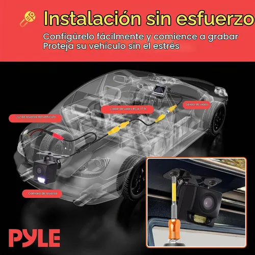 Vista 5 de Pyle Cámara de respaldo de visión trasera para automóvil: cámara inversa compacta con líneas de escala de distancia, visión nocturna, lente