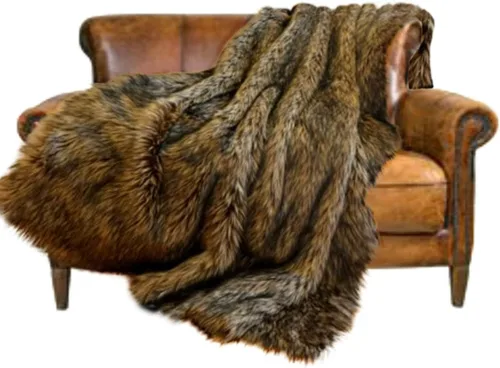 Vista 24 de Fur Accents Manta suntuosa de piel sintética de lujo, calidad de diseñador fabricada en Estados Unidos, Winter Fox