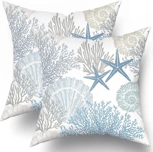 Vista 26 de Fundas de cojín decorativas con temática de verano náutica costera de 12 x 12 pulgadas, juego de 2 fundas de cojín de color aguamarina azul verdoso