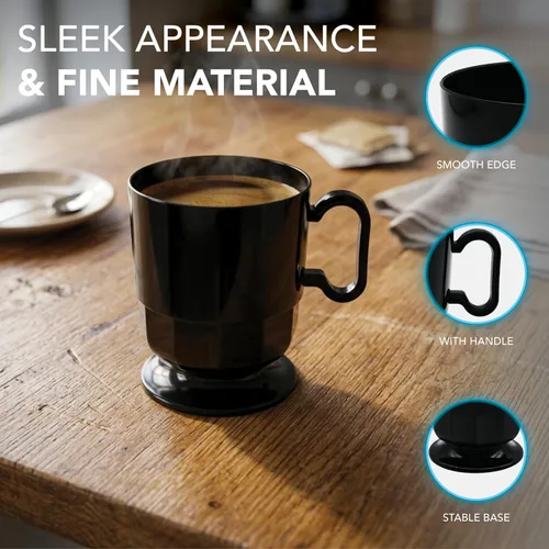 Vista 5 de Party Essentials Tazas de té de plástico duro de 8 onzas con asas, 40 unidades, color negro de lujo