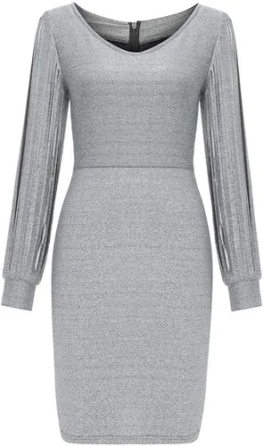 Vista 5 de Achimlt Vestidos de invitada de boda para mujer, lentejuelas con purpurina, vestido de fiesta de otoño, vestido de manga larga, vestido ajustado