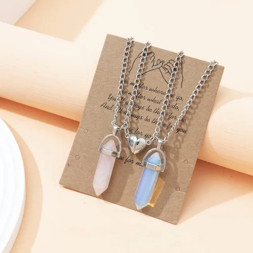 Vista 2 de 2 piezas de collar con colgante de cristal a juego, piedra curativa de chakras natural, regalo de joyería para mejores amigos y familias
