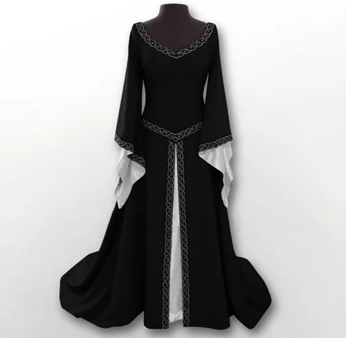 Vista 2 de Vestido renacentista para mujer disfraz medieval de talla grande vestidos largos góticos de Halloween bruja irlandesa vestidos de fiesta victoriana