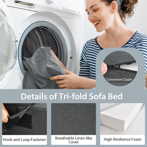 Vista 6 de Giantex Sofá cama plegable de 6 pulgadas con almohada, colchón de triple pliegue con espuma de alta densidad, sofá plegable con reposacabezas, cama