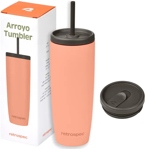 Vista 11 de Retrospec Arroyo - Vaso térmico de acero inoxidable con tapa y pajita, reutilizable, aislado y reutilizable, taza de viaje para café helado, vasos