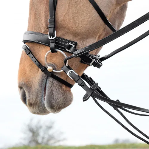 Vista 5 de Horze Sparta Nylon/Cuero Draw Riendas - Negro - Caballo