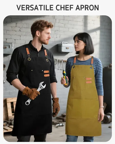 Vista 7 de Syntus Delantal ajustable con 2 bolsillos, delantales de cocina para mujeres, hombres, chef
