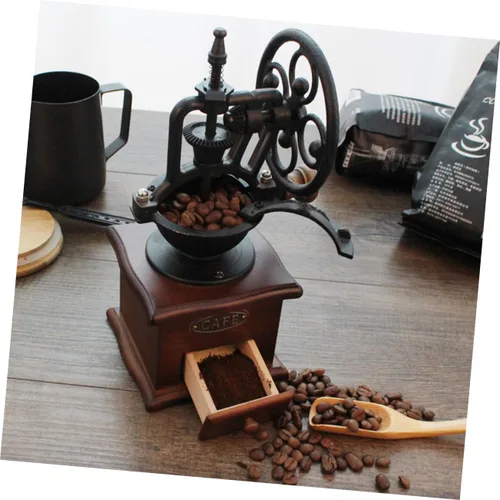 Vista 4 de Molinillo de café de manivela vintage, molino de madera clásico, molinillo de frijoles manual para café casero con práctico mango de ahorro
