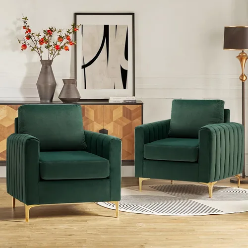 Vista 11 de HULALA HOME Silla de club de acento de terciopelo, sillón de terciopelo moderno tapizado de club con patas de metal dorado de mediados de siglo