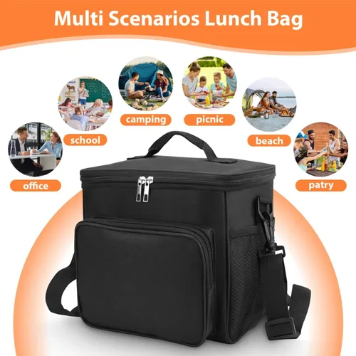 Vista 5 de Lonchera térmica para mujeres y hombres – Lonchera grande reutilizable para el trabajo, oficina, picnic, senderismo, playa, a prueba de fugas, Negro