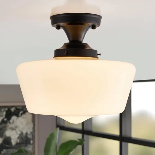 Vista 10 de [Usado] youngrender Accesorios de Lámpara Colgante Estilo Escuela, Lámpara Colgante de Cristal Lechoso Dorado de Latón de 9", Iluminación Colgante