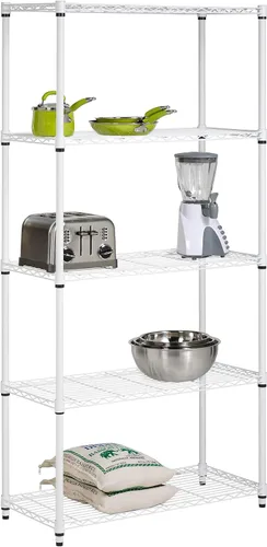 Vista 5 de Honey-Can-Do Sistema de estantería ajustable de 5 niveles con ruedas giratorias de 4 pulgadas, color blanco