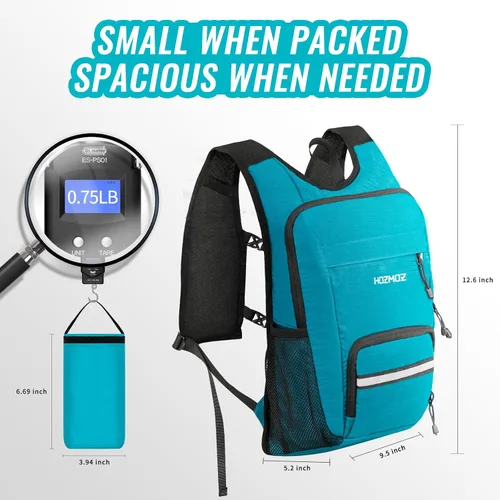 Vista 7 de HOZMOZ Mochila de senderismo pequeña de 10L para mujeres y hombres, mochila plegable de viaje, mochila plegable para acampar y senderismo