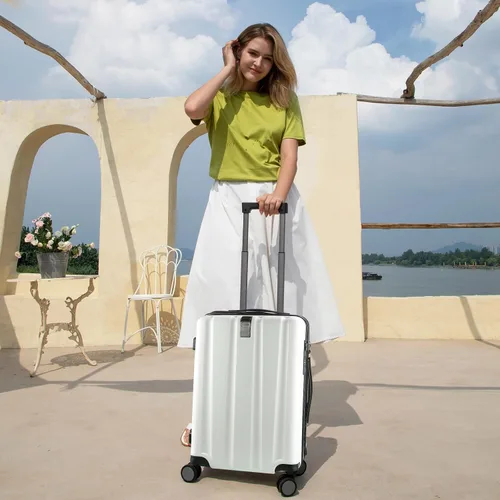 Vista 6 de KROSER Equipaje de mano con ruedas giratorias y cerradura TSA integrada, maleta duradera con ruedas, Blanco