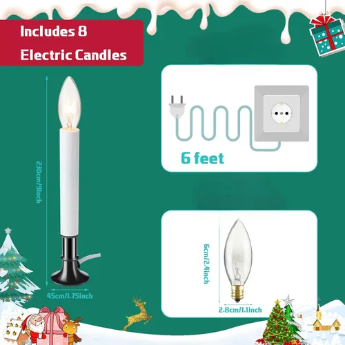 Vista 3 de Hortsun 8 velas eléctricas para ventana con base chapada en peltre, sensor de luz para ventana, gira con encendido/apagado automático