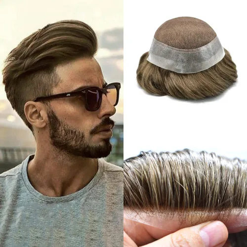 Vista 44 de Toupee For Men Real Human Hair Mens Toupee Hair Replacement System Swiss Lace Toupee For Men Natural Human Hair Piece Mens Toupee6*8"-90% density#2