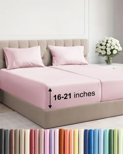 Vista 140 de Juego de sábanas tamaño Queen con bolsillos extra profundos, sábanas transpirables y refrescantes de 4 piezas, ropa de cama de lujo para hotel