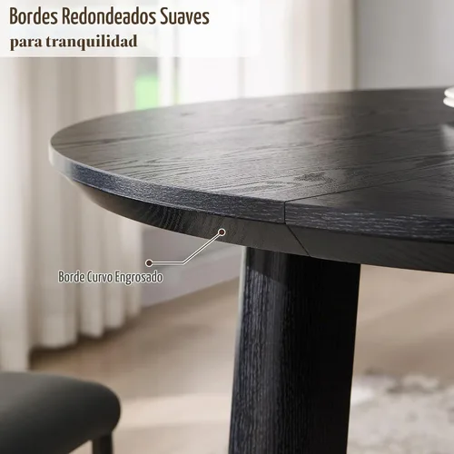 Vista 6 de OKD Mesa de comedor de 47 pulgadas para 4-6, mesa de comedor redonda con estructura triangular, base estable de pedestal, borde de mesa curvado